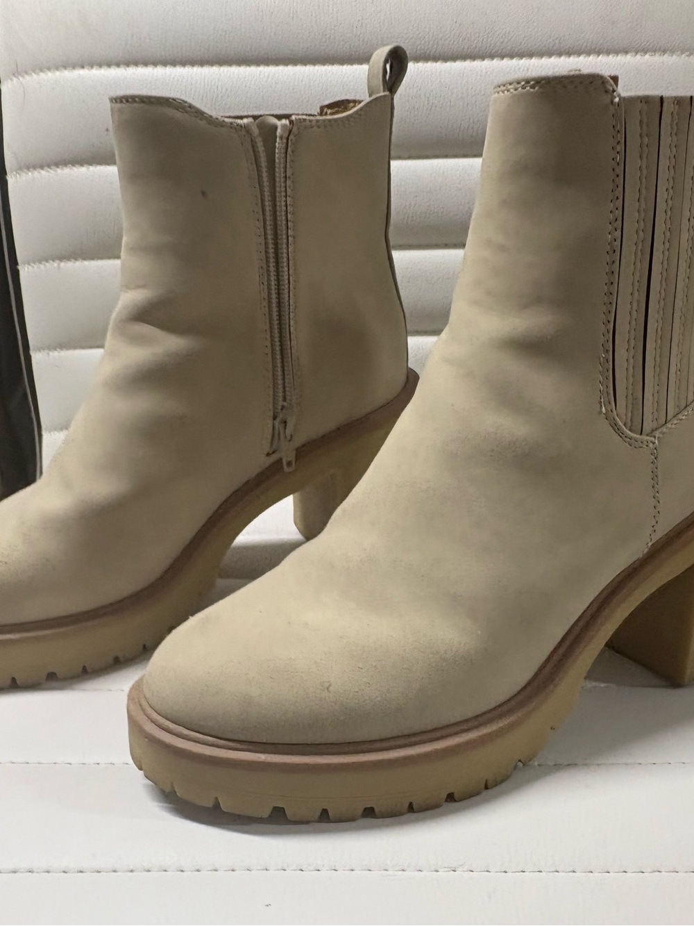 Dolce Vita Cream Suede Lug Sole Ankle Boots